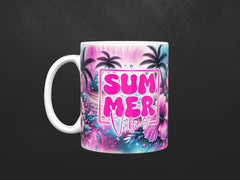 Summer Vibes Pink & Purple Beach Ceramic Mug (11oz, 15oz)