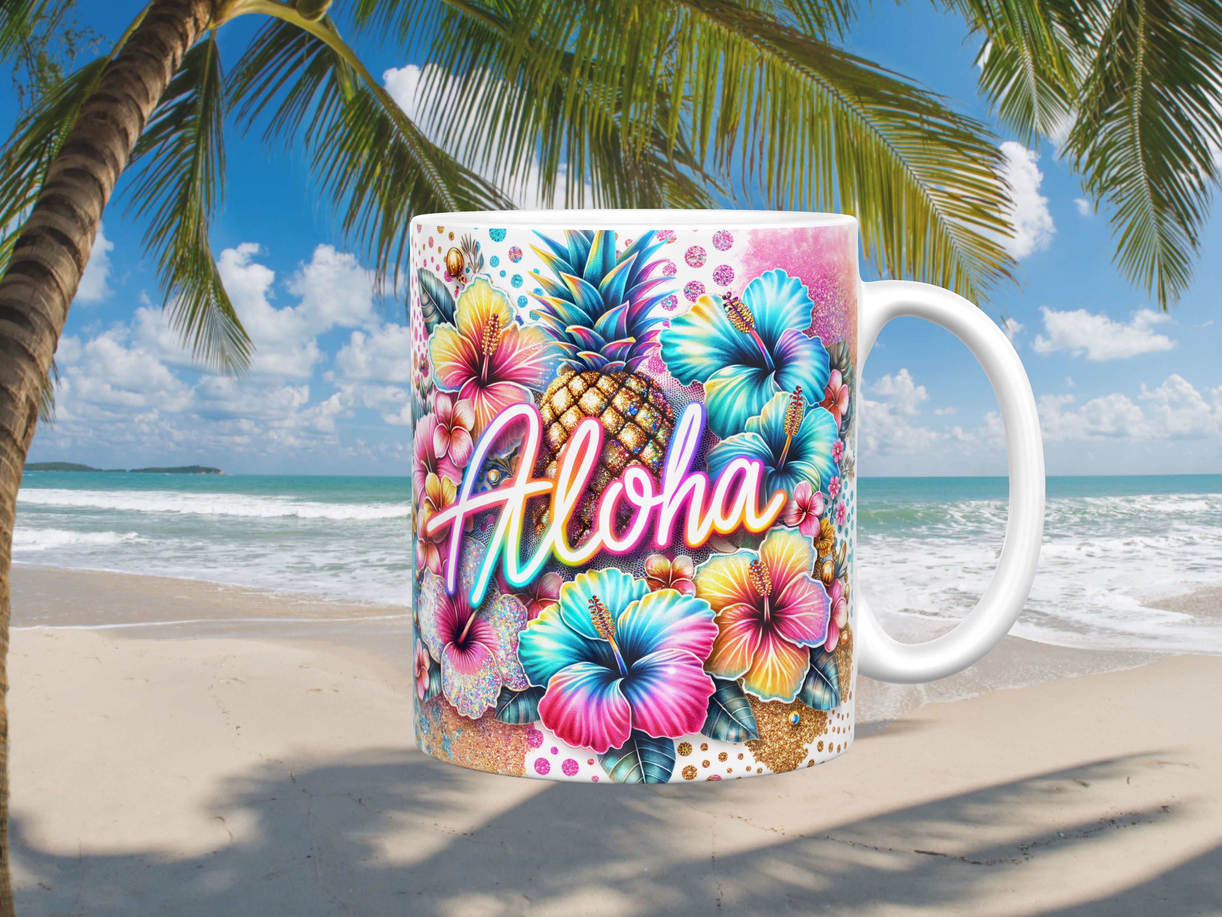 Bright Flowers Fruits Aloha Ceramic Mug, (11oz, 15oz)