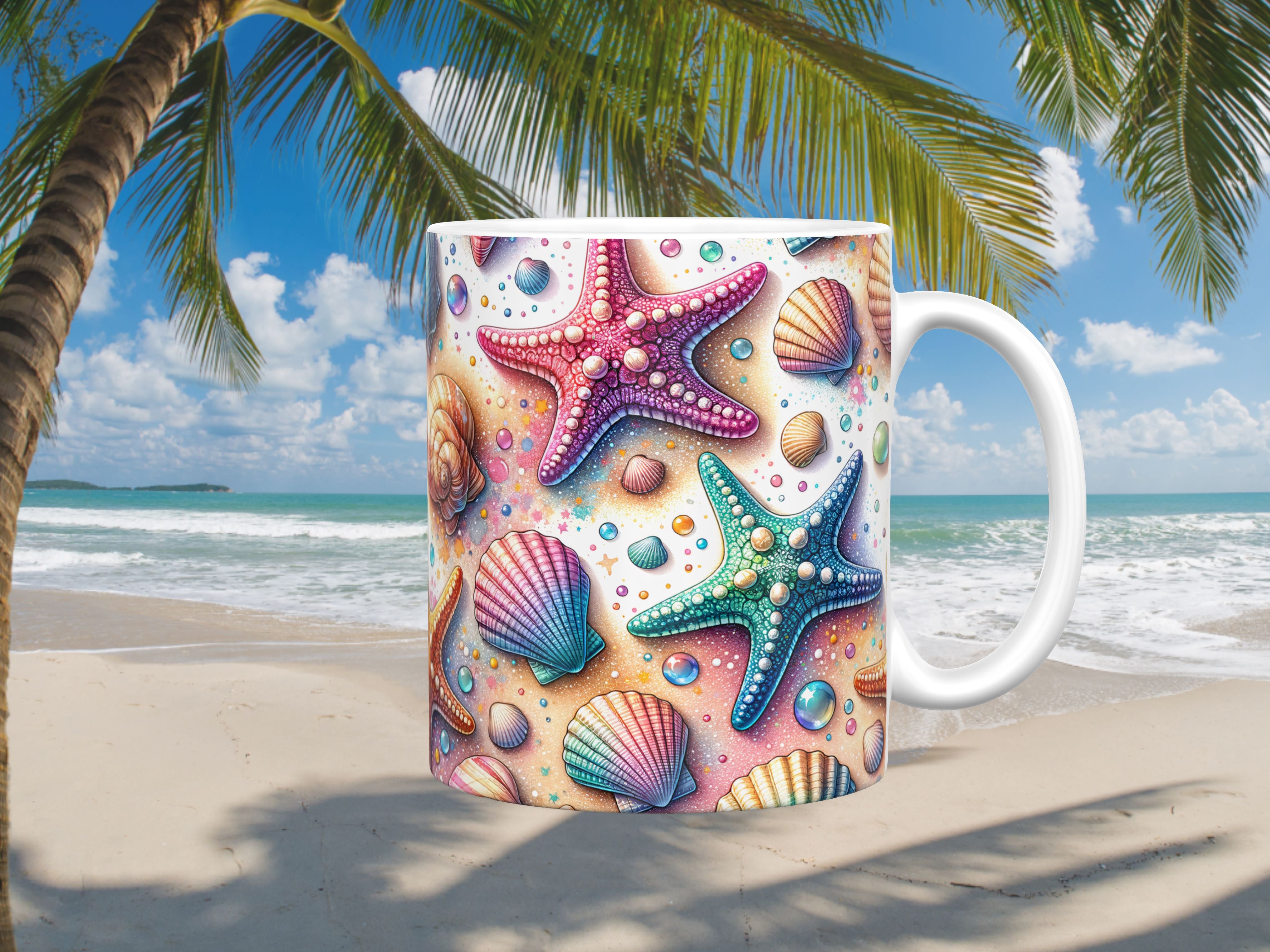 Starfish & Colorful Shells Ceramic Mug, (11oz, 15oz)