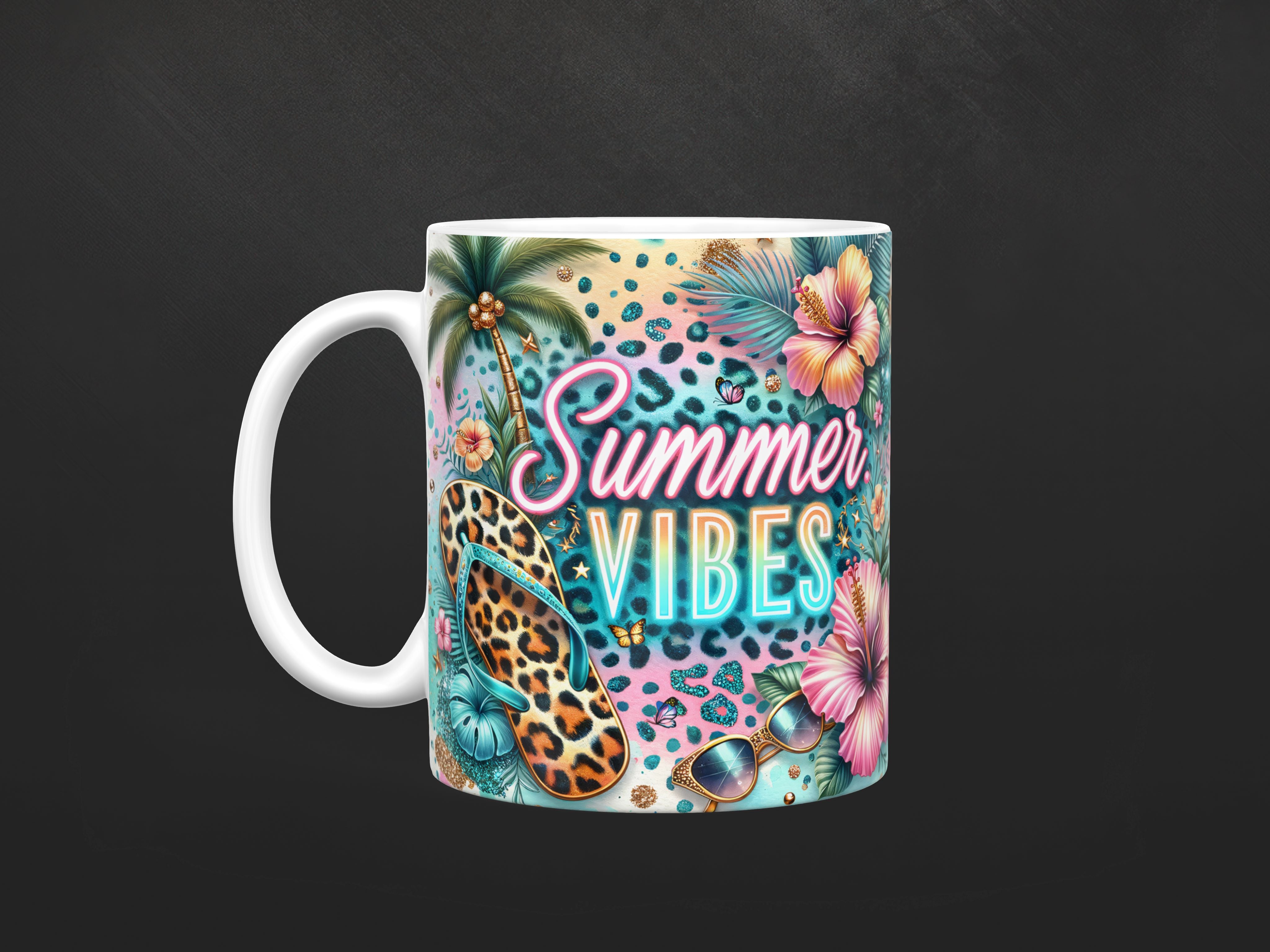 Leopard Print Summer Vibes Ceramic Mug, (11oz, 15oz)