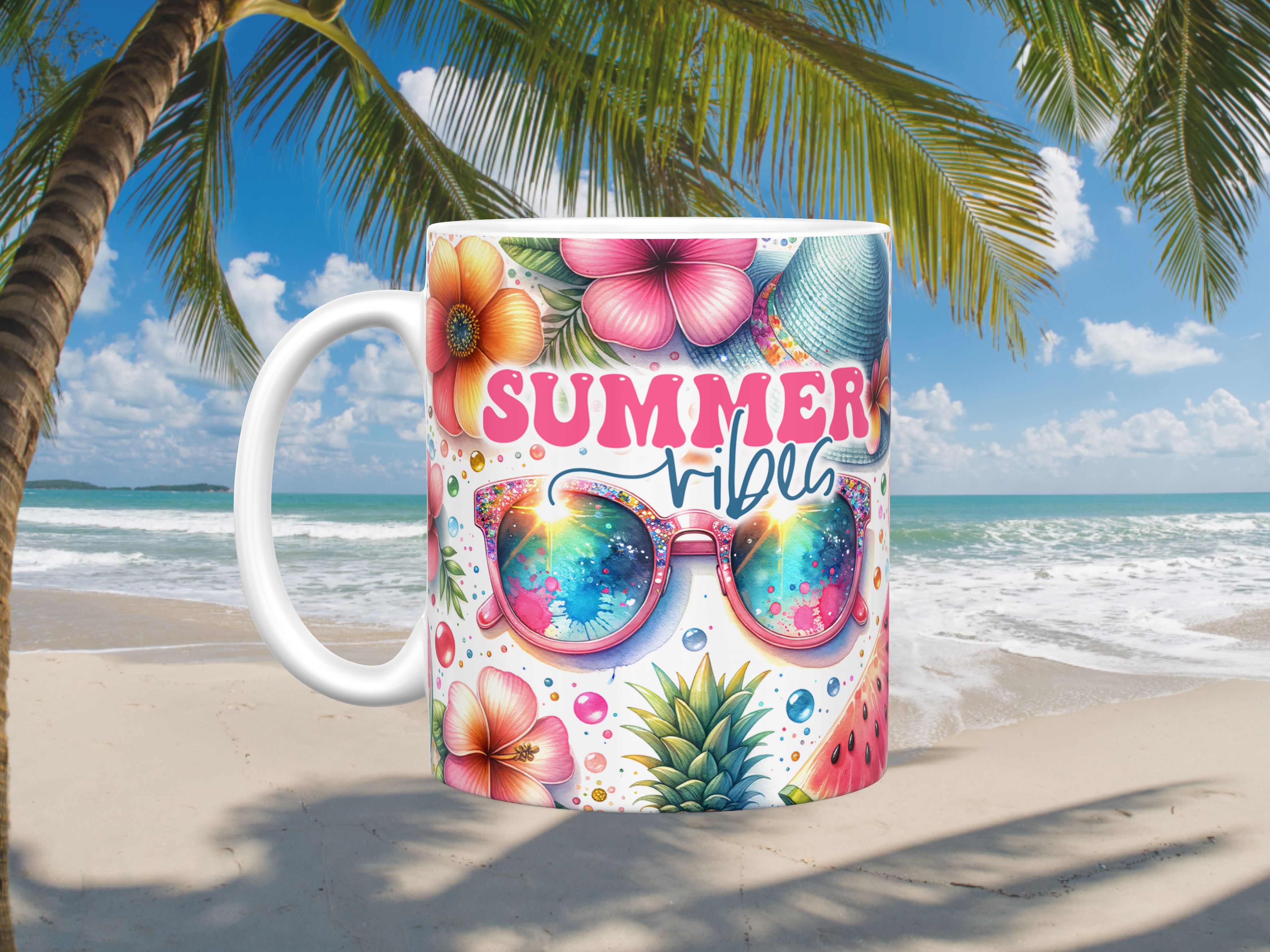 Summer Vibes Floral Print Ceramic Mug, (11oz, 15oz)