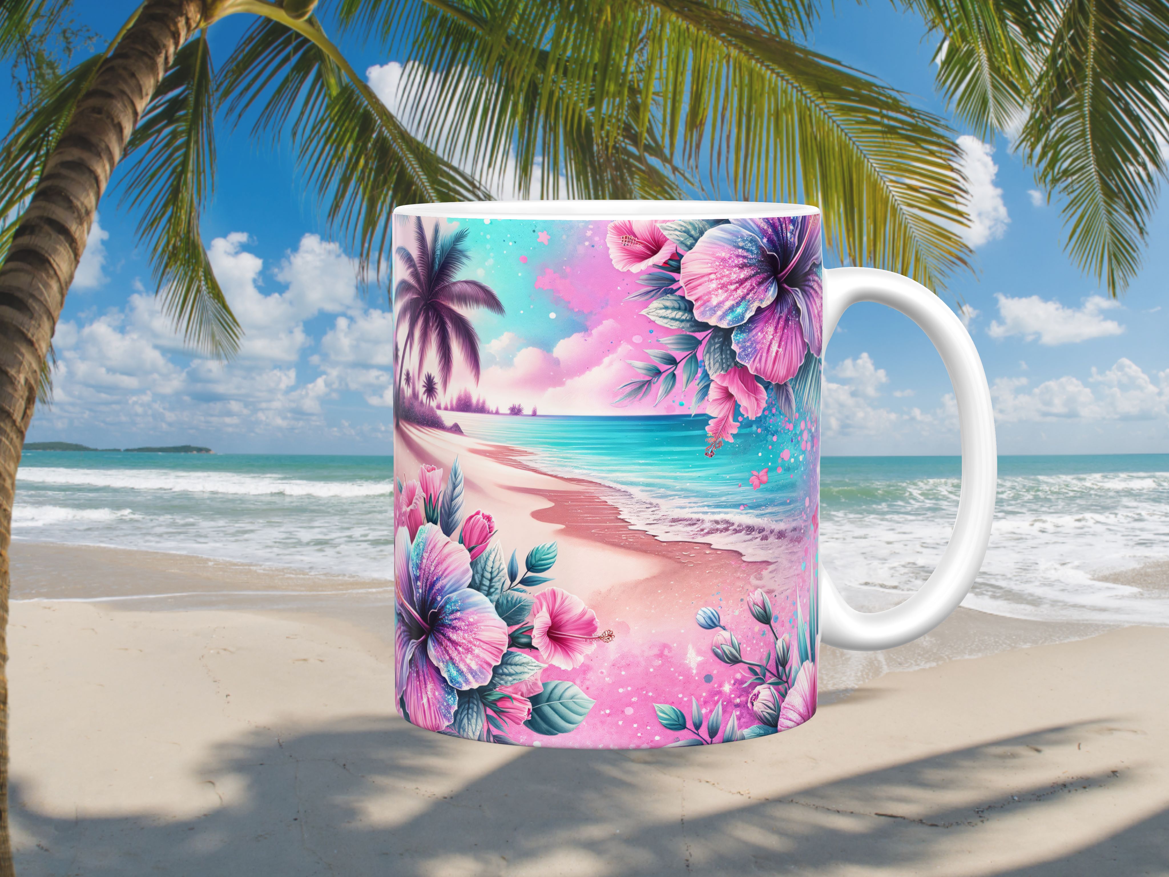 Tropical Paradise Beach Ceramic Mug, (11oz, 15oz)