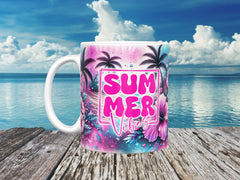 Summer Vibes Pink & Purple Beach Ceramic Mug (11oz, 15oz)