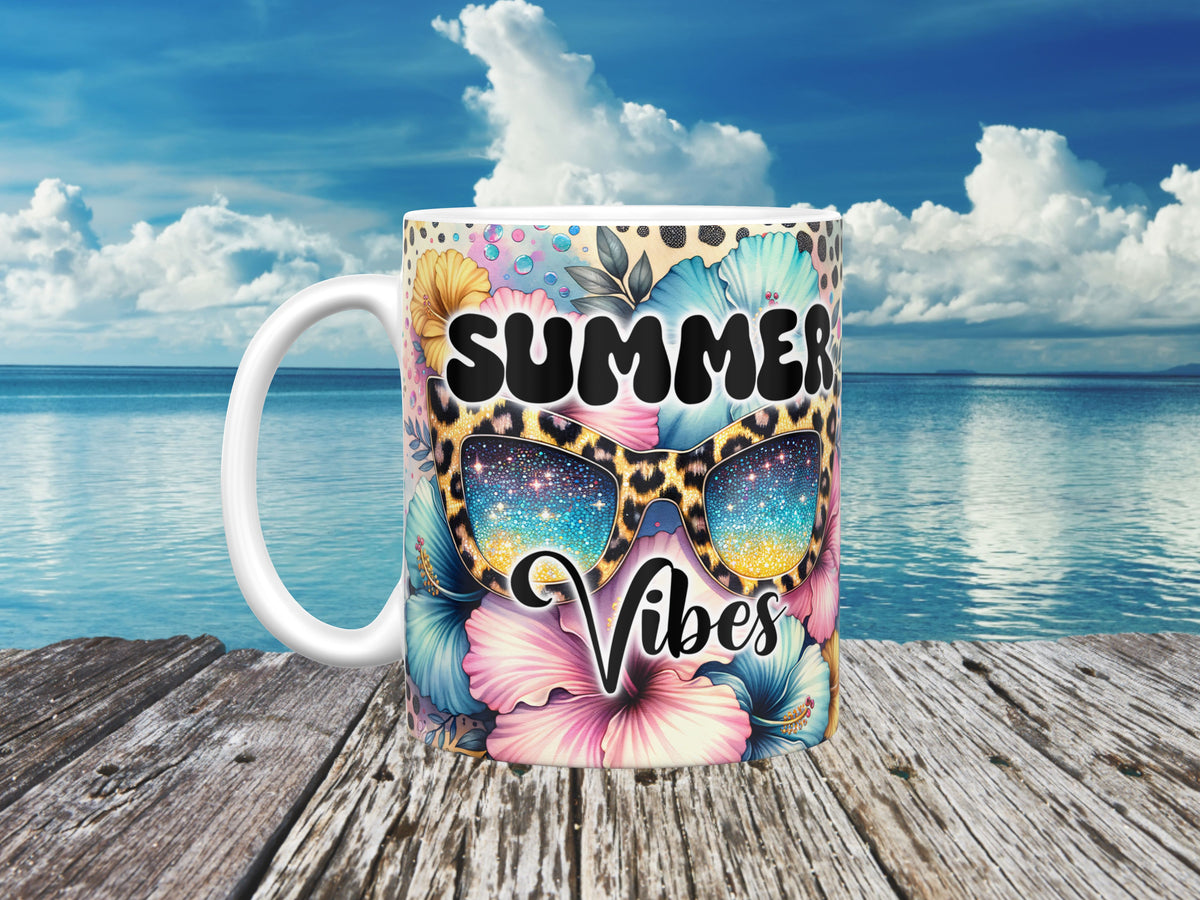 Summer Vibes Leopard Glasses Ceramic Mug, (11oz, 15oz)