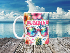 Summer Vibes Floral Print Ceramic Mug, (11oz, 15oz)