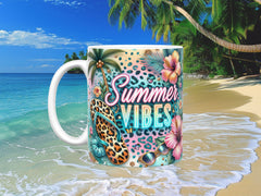 Leopard Print Summer Vibes Ceramic Mug, (11oz, 15oz)