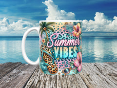 Leopard Print Summer Vibes Ceramic Mug, (11oz, 15oz)