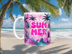 Summer Vibes Pink & Purple Beach Ceramic Mug (11oz, 15oz)