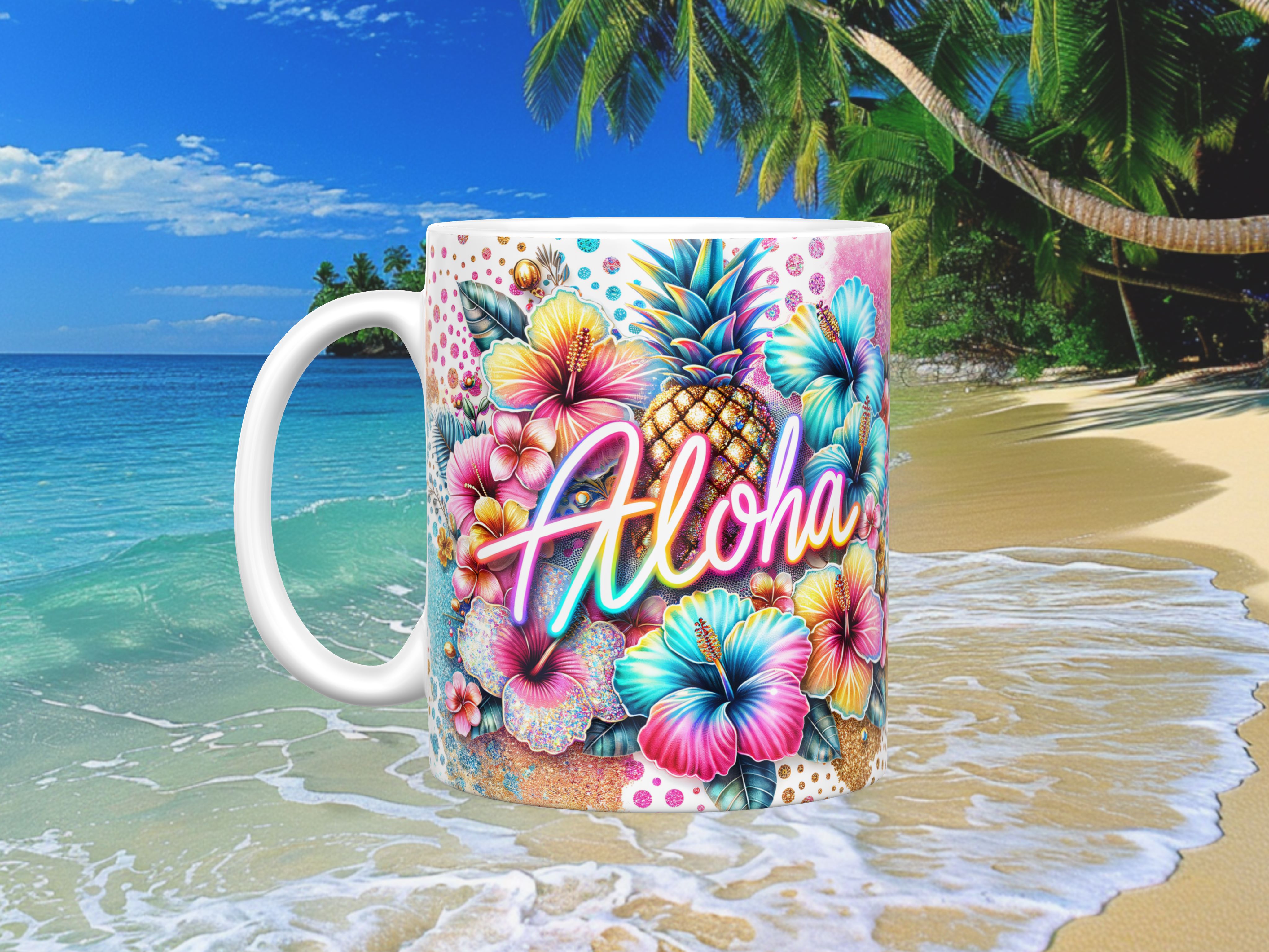 Bright Flowers Fruits Aloha Ceramic Mug, (11oz, 15oz)