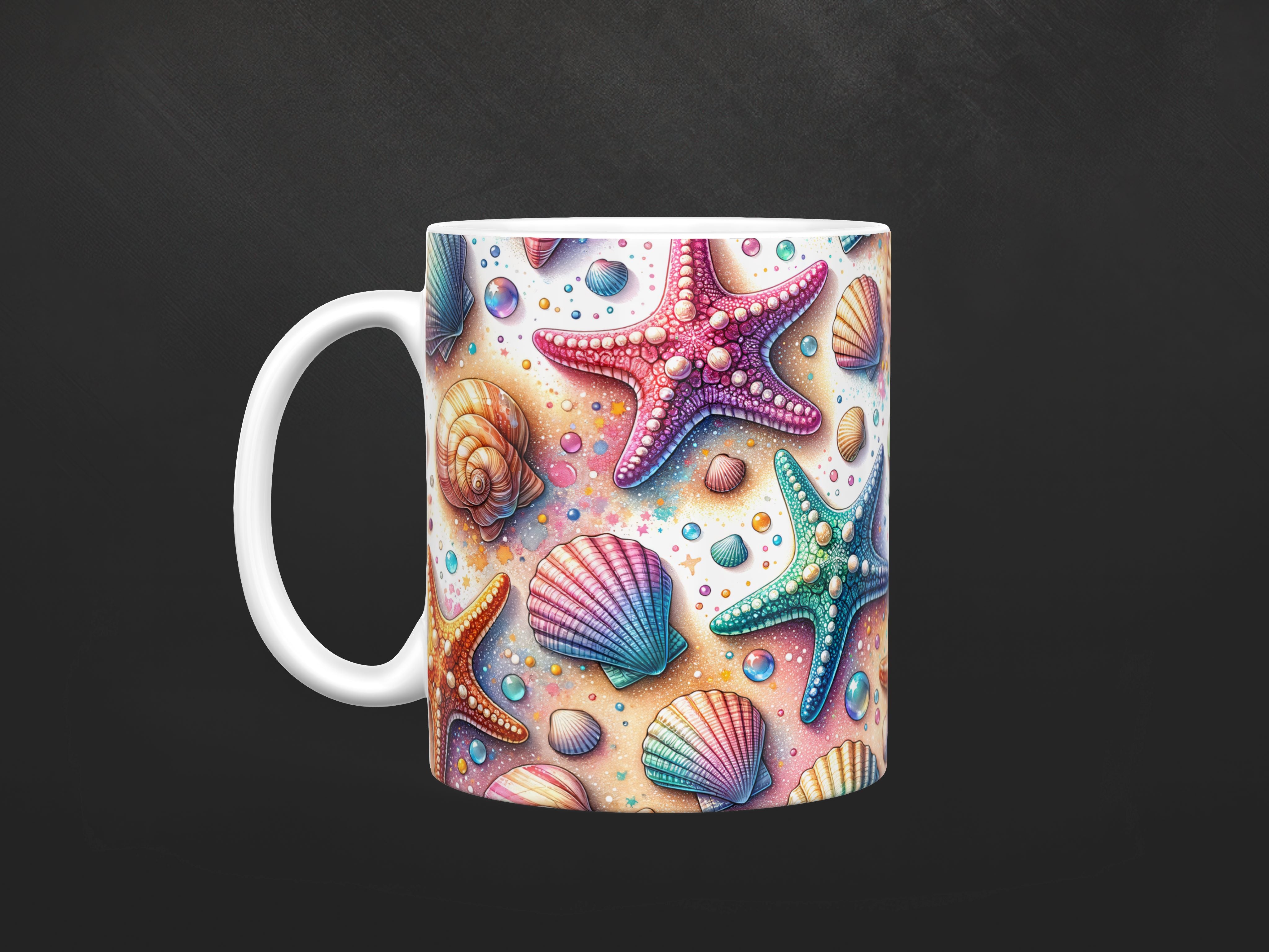 Starfish & Colorful Shells Ceramic Mug, (11oz, 15oz)