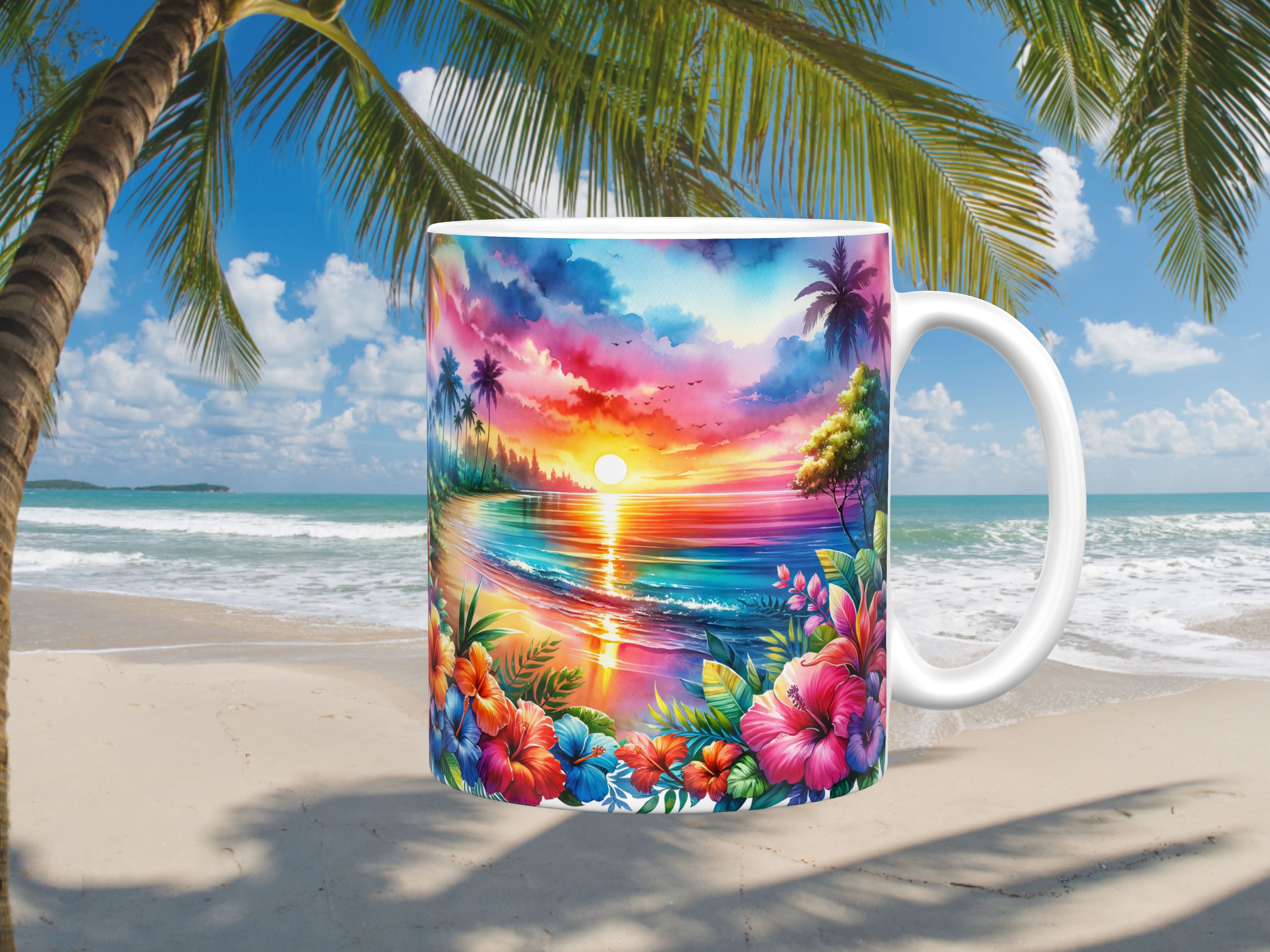 Sunset Paradise Beach Ceramic Mug, (11oz, 15oz)