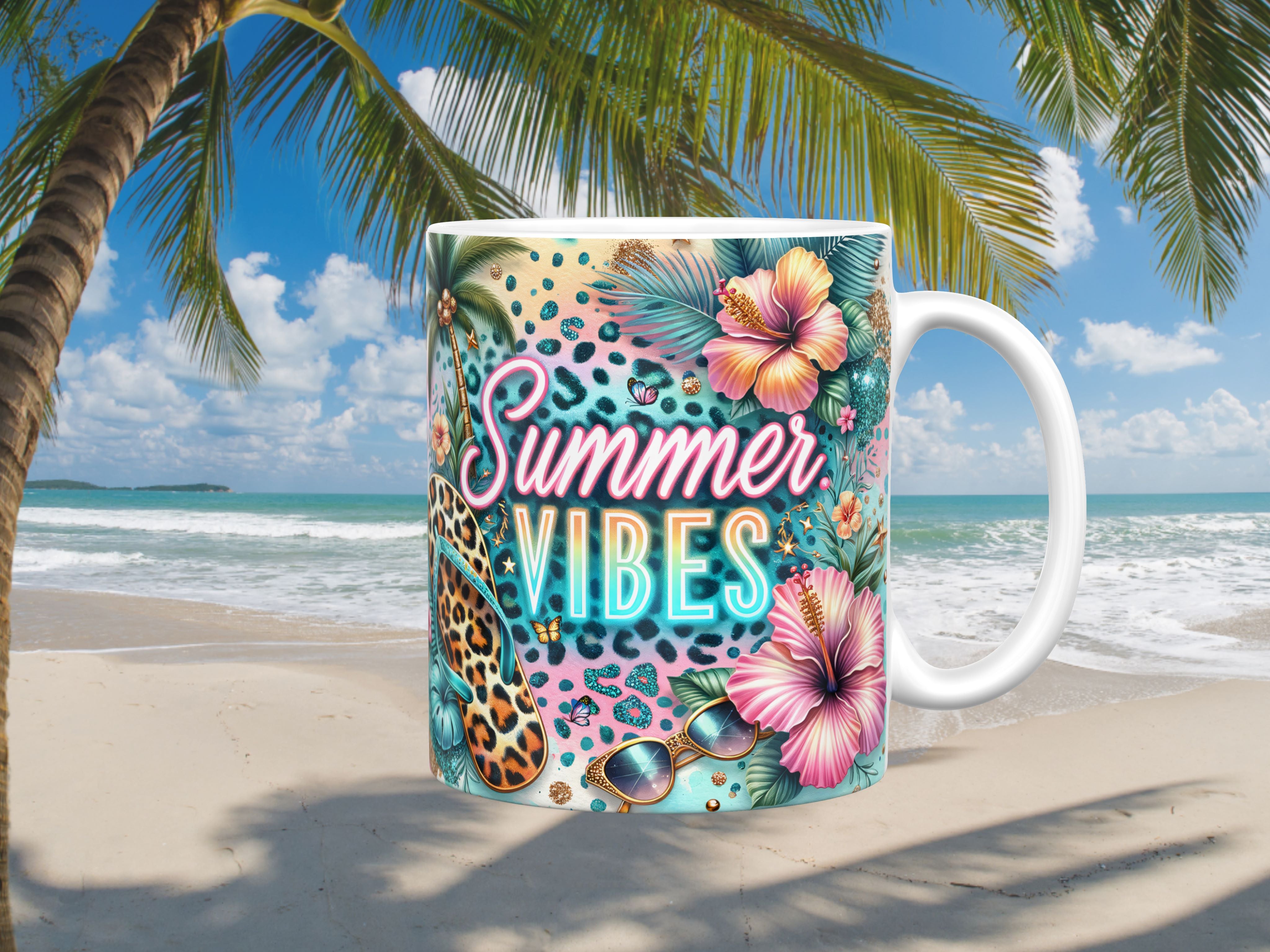 Leopard Print Summer Vibes Ceramic Mug, (11oz, 15oz)