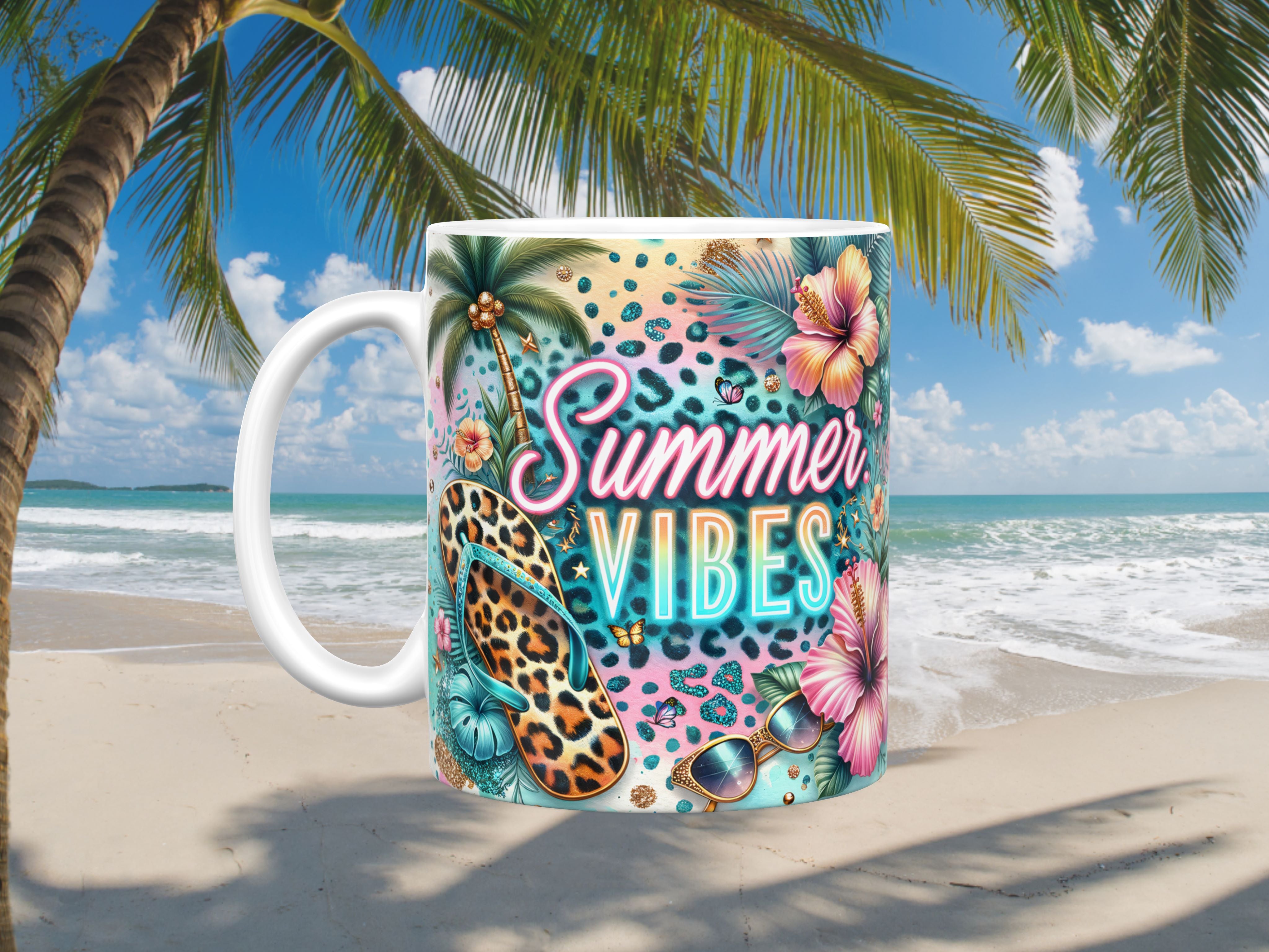 Leopard Print Summer Vibes Ceramic Mug, (11oz, 15oz)